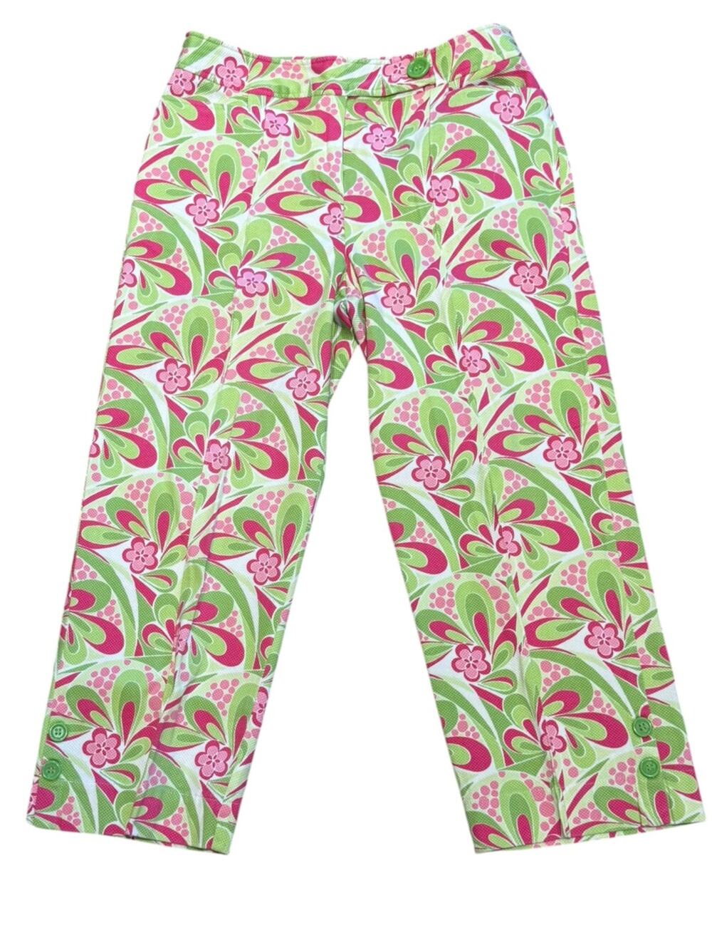 Marisa Christina Women’s Size 30 x 23 Pink & Lime Floral Pattern Capri Pants
